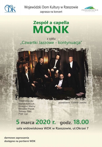 Zespół wokalny MONK z cyklu „Czwartki Jazzowe – kontynuacja”