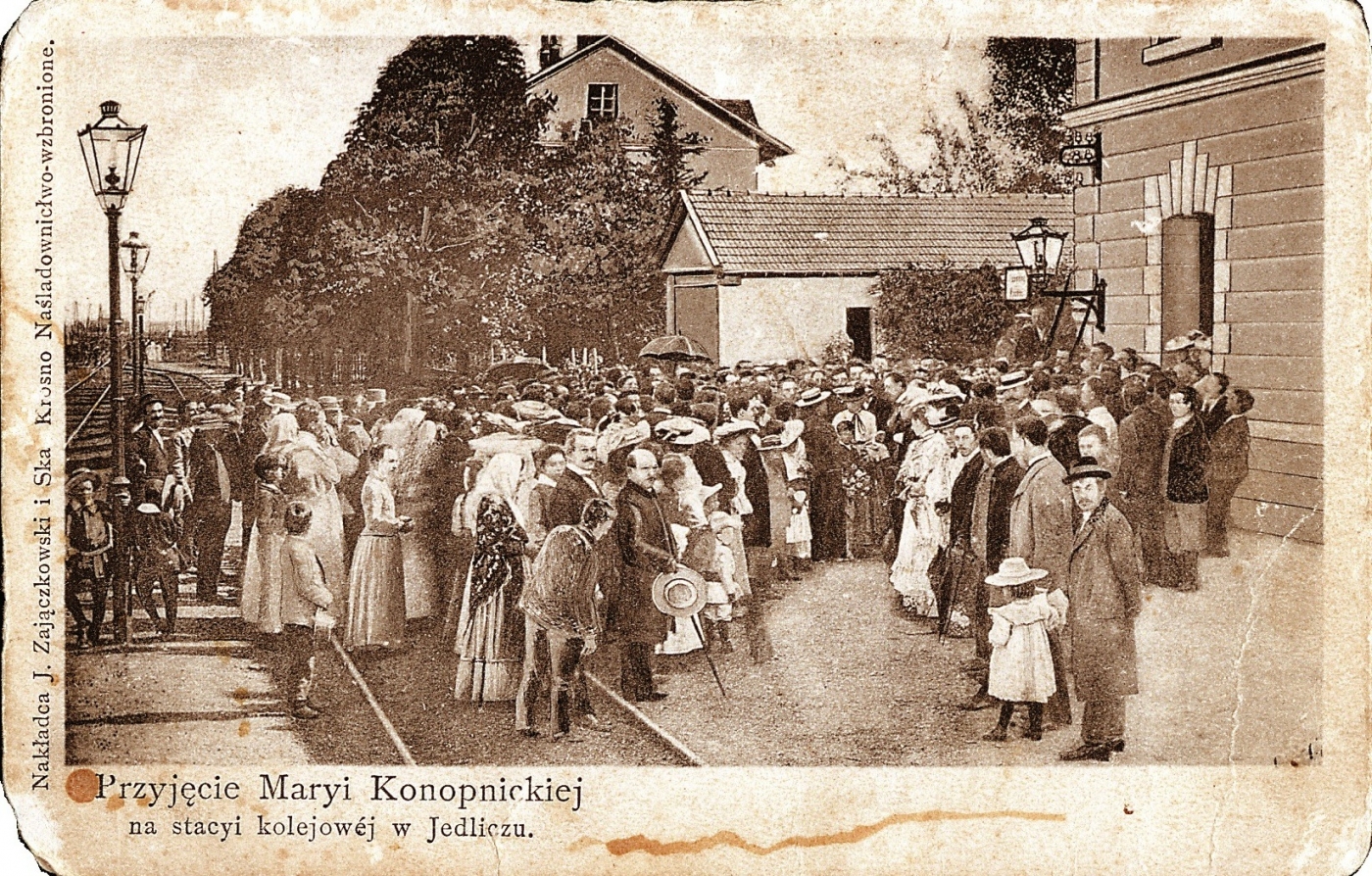Powitanie Marii Konopnickiej na stacji kolejowej w Jedliczu 8 IX 1903 rok-Muzeum Marii Konopnickiej w Żarnowcu