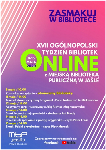 Zasmakuj w bibliotece! Ogólnopolski Tydzień Bibliotek online z MBP w Jaśle