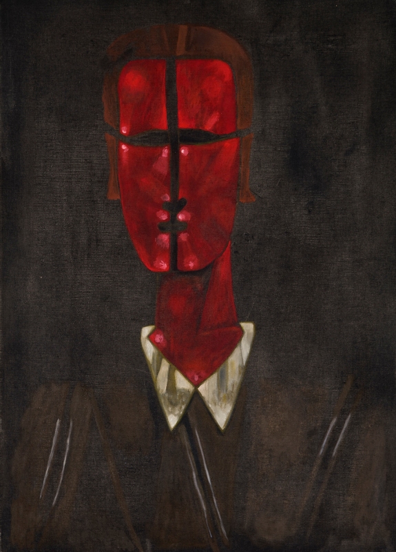 Jerzy Nowosielski, portret czarny, olej, płótno,70x50