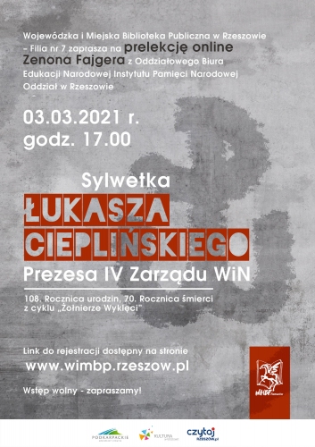 W tle plakatu widać znak polski walczącej a na nim zawarte są dane dotyczące spotkania zawarte w tekście
