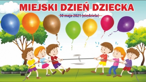 Dzieci przeciągające linę oraz kolorowe baloniki