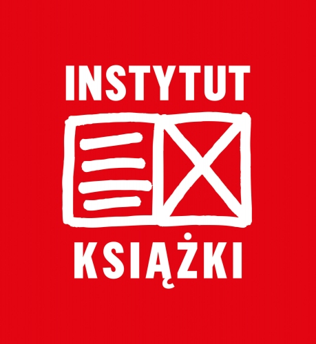 Logo Instytutu Książki - na czerwonym tle narysowana otwarta książka