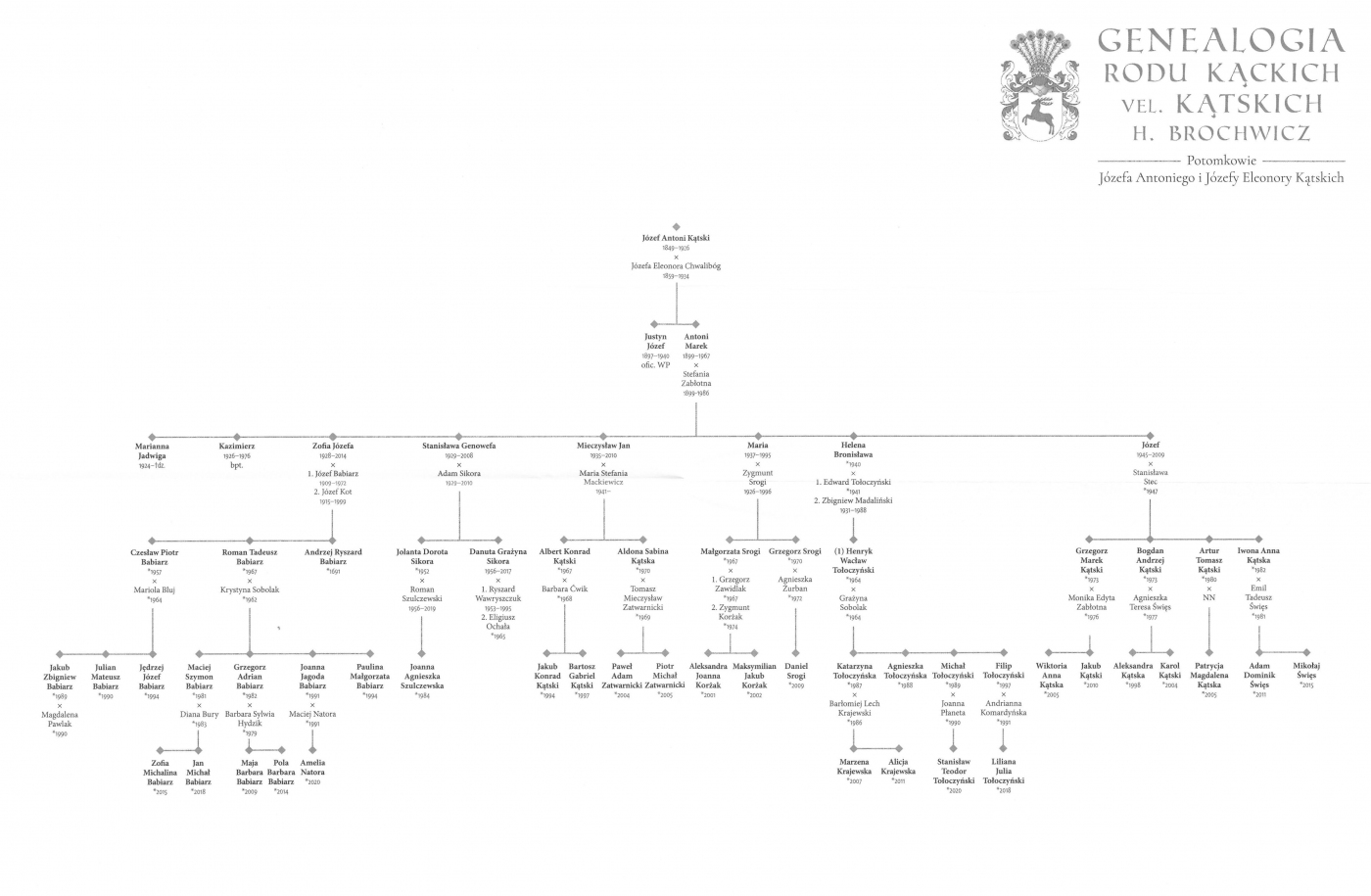 Fragment genealogii zawiera rozpisanych krewnych imię i nazwisko od XiX wieku