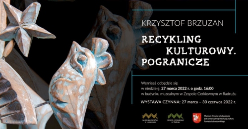 Na plakacie fragment rzeźby Krzysztofa Brzuzana drewniane rzeźbione ptaszki zabawki. Dodatkowo informacje jak w tekscie.