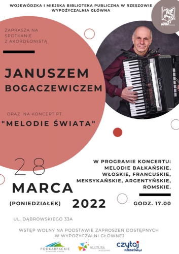  Spotkanie z rzeszowskim akordeonistą Januszem Bogaczewiczem oraz koncert „Melodie świata”