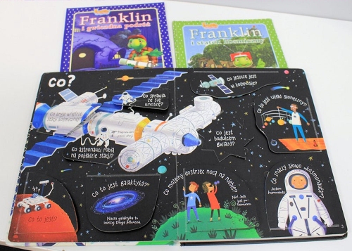 Książka dla dzieci opisująca statek kosmiczny, astronautę