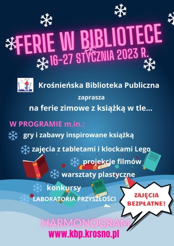 Ferie zimowe 2023 w Krośnieńskiej Bibliotece Publicznej!