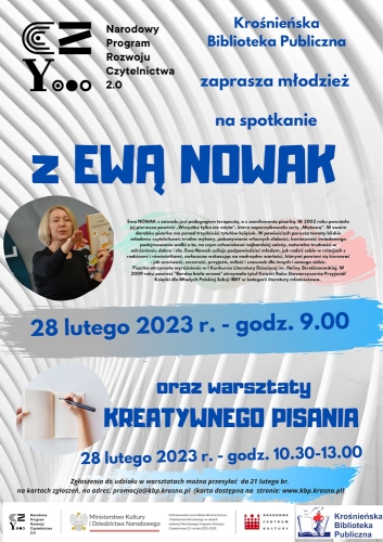 Plakat do wydarzenia - spotkanie z Ewą Nowak