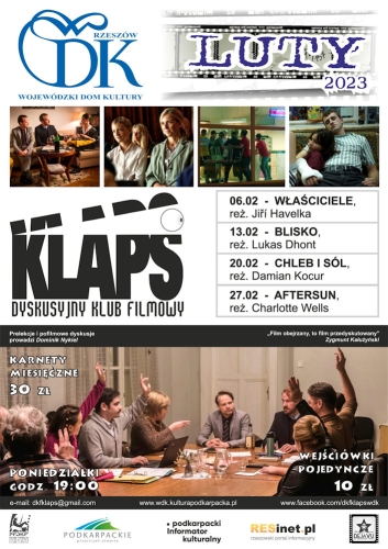 Plakat do wydarzenia projekcje filmów w ramach DKF KLAPS w WDK w Rzeszowie
