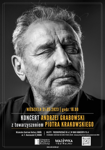 Na plakacie czarno-białe zdjęcie Andrzeja Grabowskiego aktor ma zamknięte oczy i podstawowe informacje