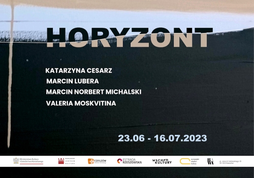 plakat wystawy Horyzont, która odbędzie się w Domu Sztuki rzeszowskiego Biura Wystaw Artystycznych