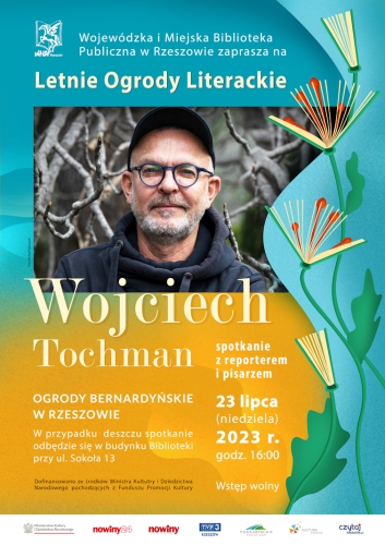 Plakat promujący spotkanie z Wojciechem Tochmanem